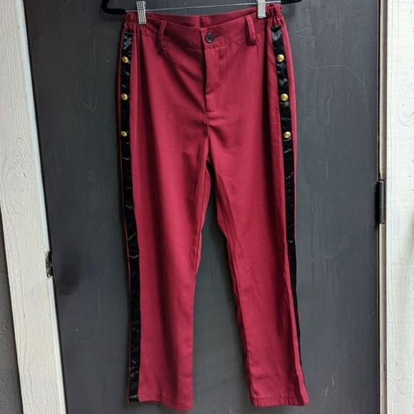 Tuxedo Stripe Military Trousers Red Burgundy - Picture 1 of 5